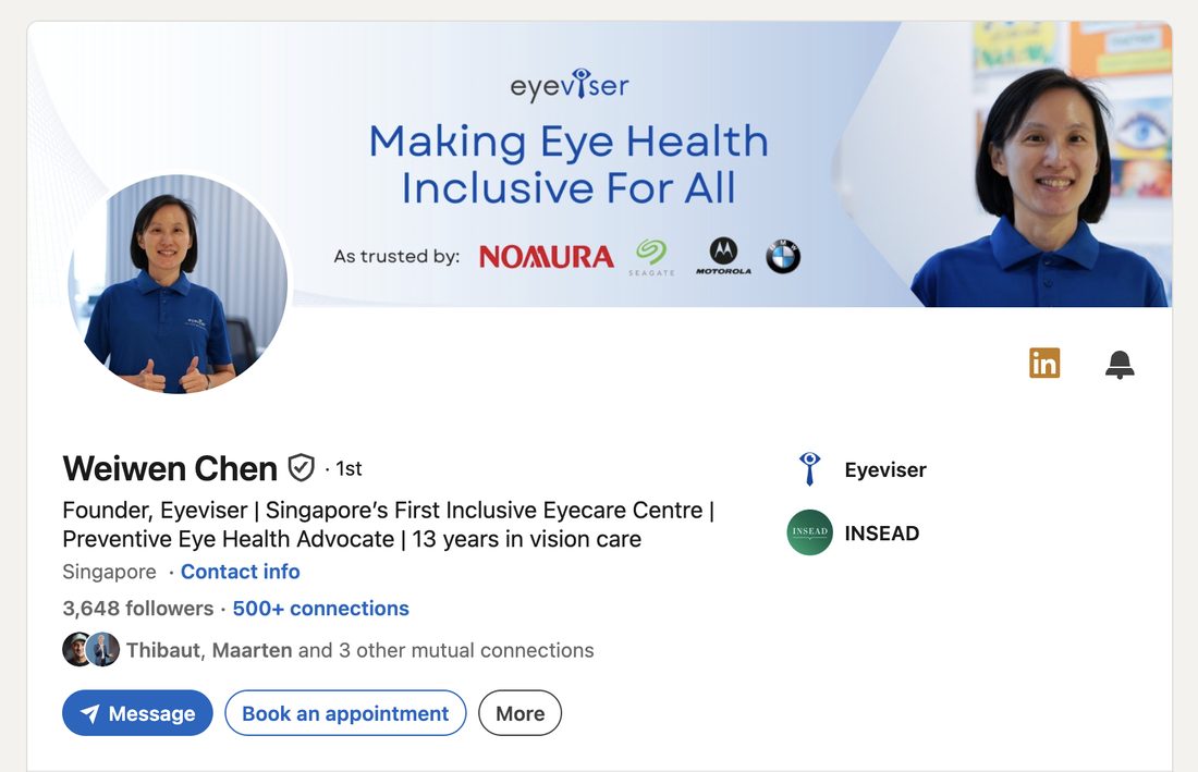 WeiWen Chen's LinkedIn profile after the revamp, with a new headline and trust banner