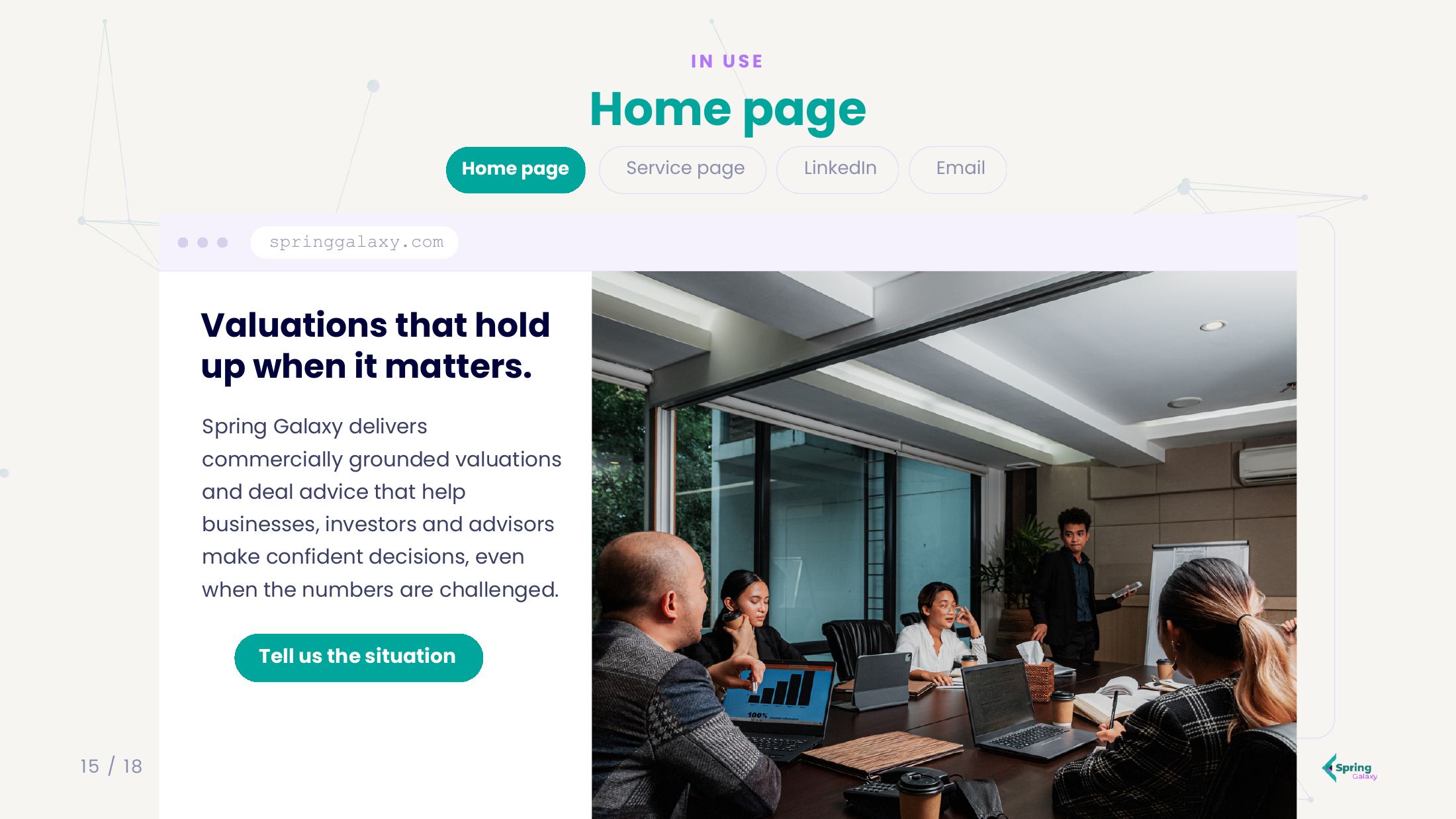 Home page mockup reading Valuations that hold up when it matters