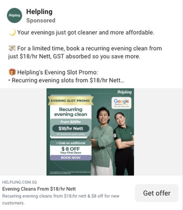 Helpling evening slot promo ad